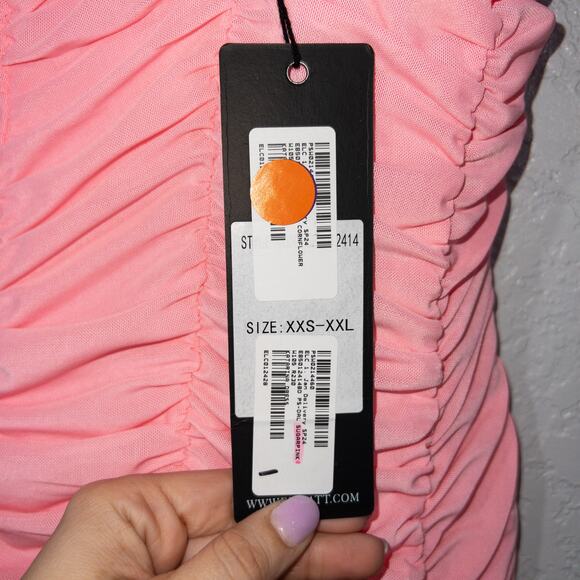 NWT Elliatt Sugarpink‎ Bodycon Katarina Ruched Mesh Midi Dress Small - Picture 5 of 6